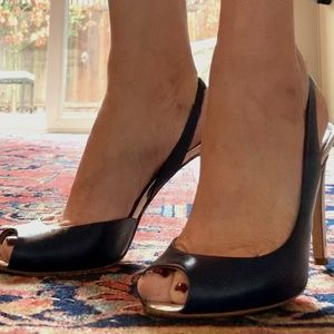 Vero Cuoio Italian Slingbacks, Navy&Silver, SALE!!